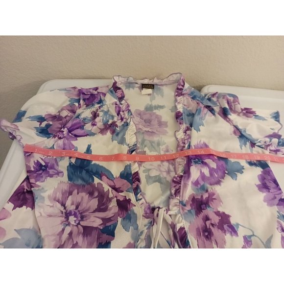 Women's Salon Studio Floral Purple/Blue Tie Front Lightweight Cardigan Sz Medium - Picture 9 of 10